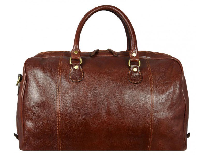 Brown Leather Duffle Bag With Shoulder Strap - Monte Cristo - Domini ...