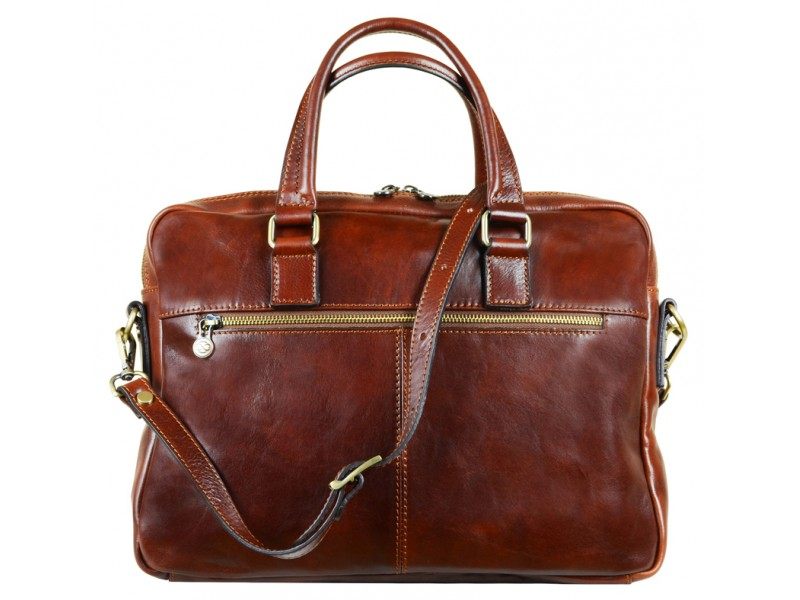 Brown Leather Briefcase Laptop Bag With Shoulder Strap - Orlando ...