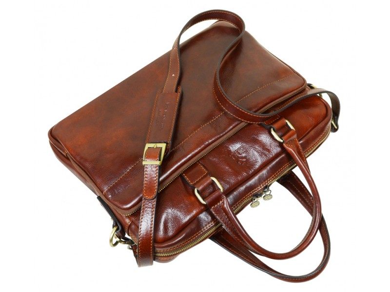 Brown Leather Briefcase Laptop Bag With Shoulder Strap Orlando