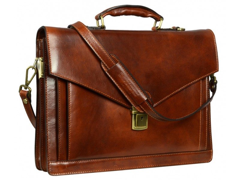 Dark Brown Premium Leather Briefcase - The Magus - Domini Leather