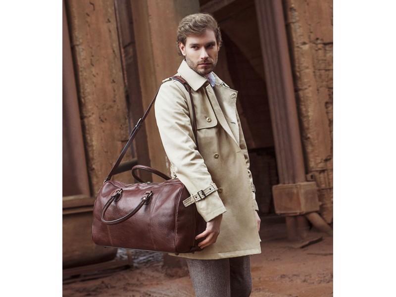 Leather Duffle Bag with Shoulder Strap - Monte Cristo - Domini Leather