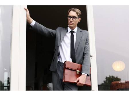 Amber Leather Laptop Briefcase With Shoulder Strap