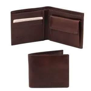 Exclusive 2 Fold Leather Wallet for Men with Coin Pocket - Curnier - Dark Brown