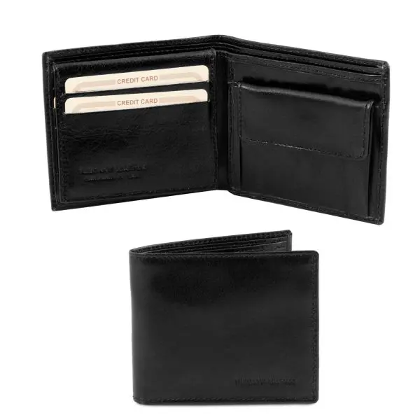 Exclusive 3 Fold Leather Wallet for Men - Baix - Black