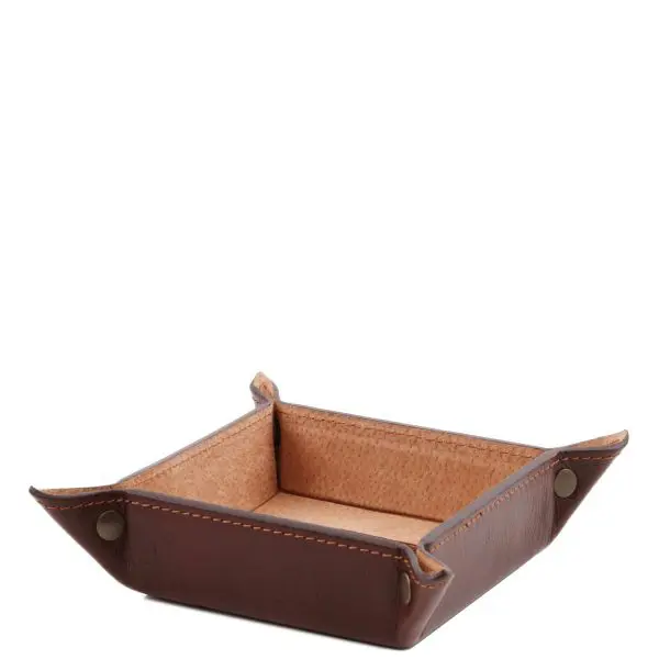 Exclusive Full Grain Leather Catchall Valet Tray 4.9x4.9 inch - Small Size - Grans brown