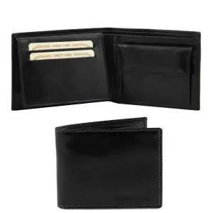Exclusive Leather 3 Fold Wallet for Men with Coin Pocket - Grillon - Black