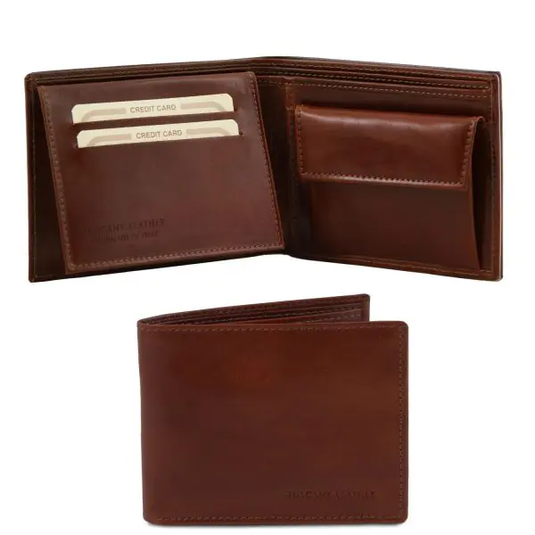 Exclusive Leather 3 Fold Wallet for Men with Coin Pocket - Grillon - Brown
