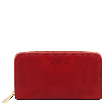 Exclusive Leather Accordion Wallet with Zip Closure - Vesoul - Red