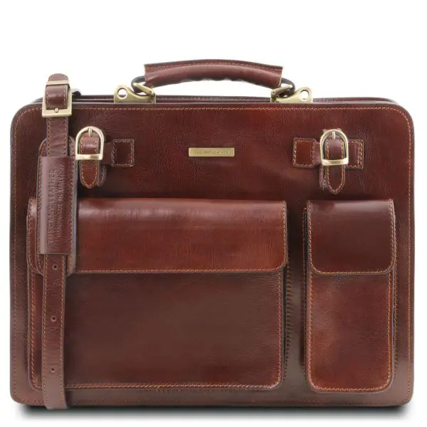 Leather Briefcase With 2 Compartments - Venezia