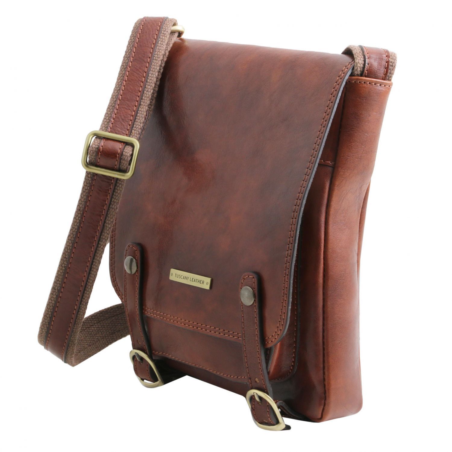 Leather Crossbody Bag for Men with Front Straps - Roby - Domini Leather