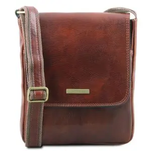 Leather Crossbody Bag for Men with Front Zip - John