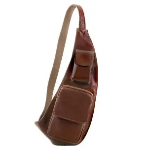 Leather Crossover Bag - Aribe - Brown