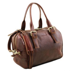 Women's Elegant Full Grain Leather Mini Duffle Purse Bag with Shoulder ...