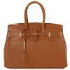 Leather Handbag with Golden Hardware - Courry