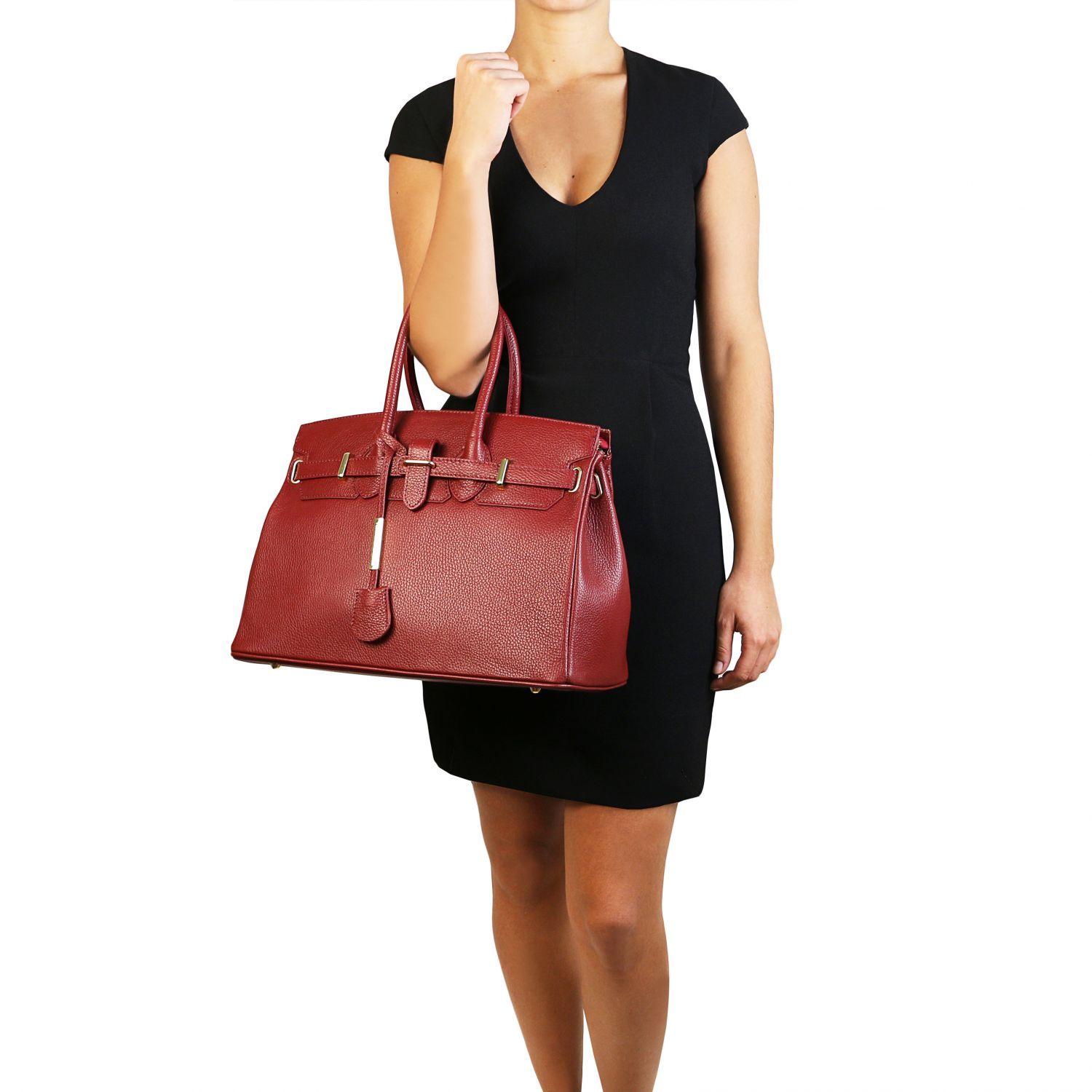 Tuscany Leather - TL Bag - Leather handbag with golden hardware - TL141529  (BLACK): Handbags