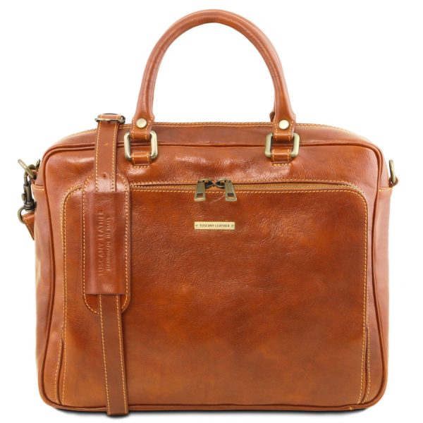Leather Laptop Briefcase with Front Pocket - Pisa