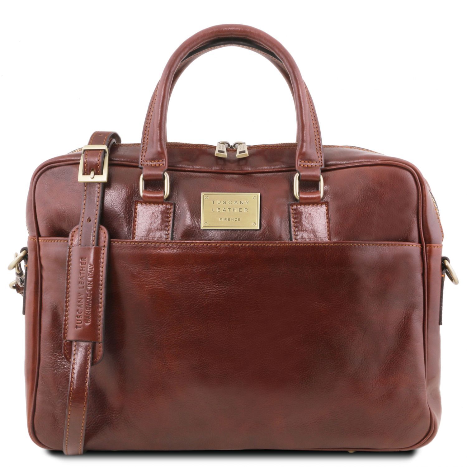 Leather Laptop Briefcase with Front Pocket - Urbino