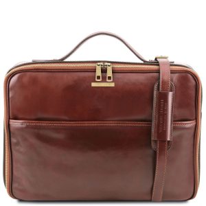 Leather Laptop Briefcase with Zip Closure - Vicenza