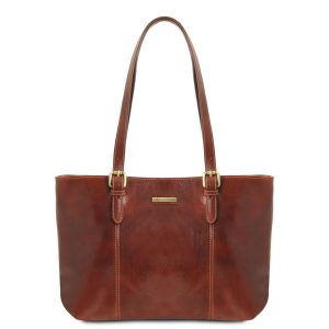 Leather Shopping Bag With Two Handles - Annalisa