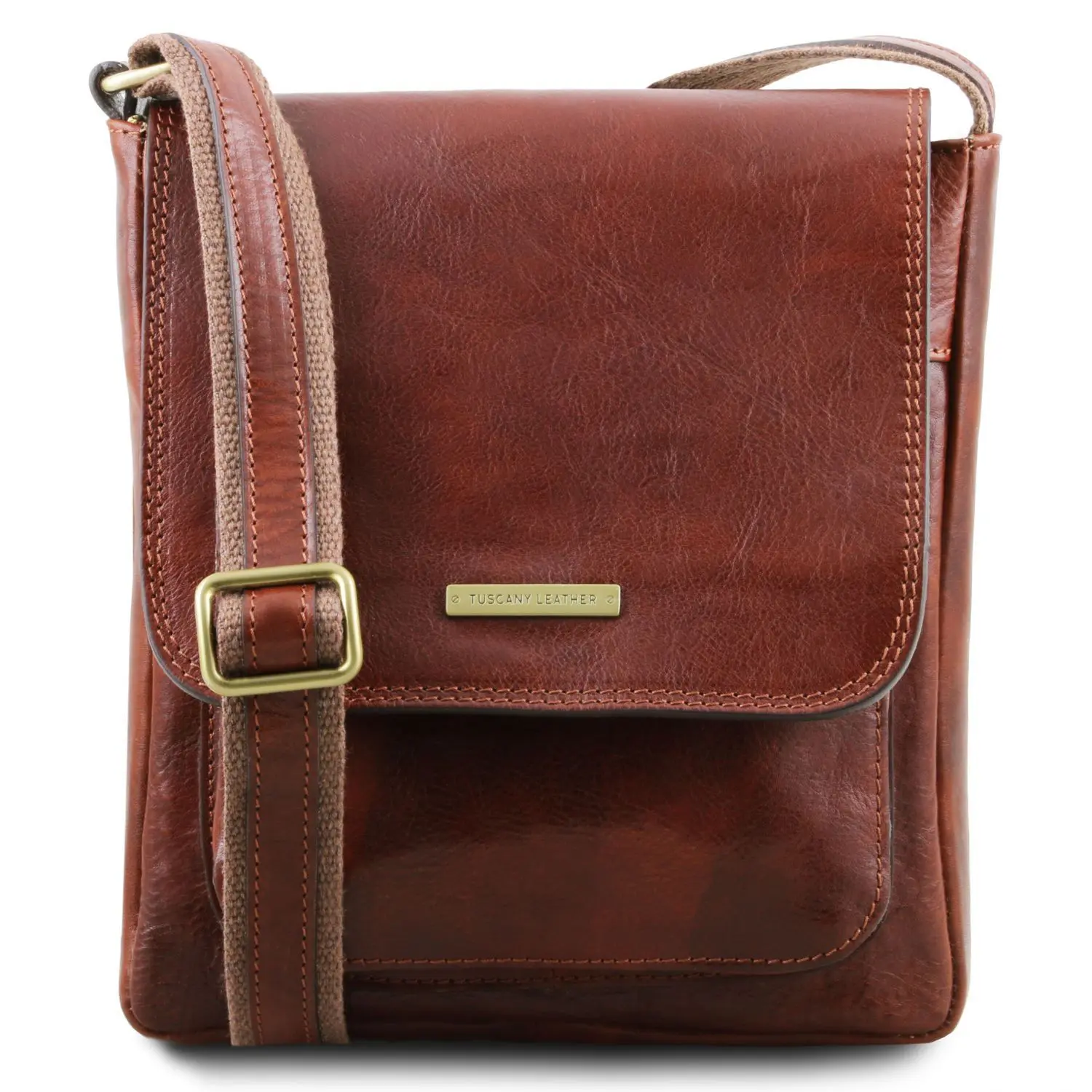 Men's Exclusive Full Crossbody Shoulder Bag with 1 Compartment, 2 Exterior Pockets and Magnetic Flap and Zip Closure - Jimmy - Domini Leather