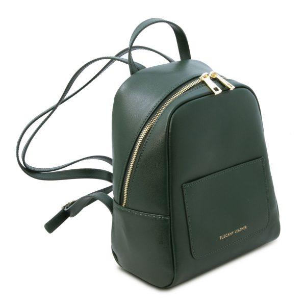 Small Saffiano Leather Backpack - Claret - Domini Leather
