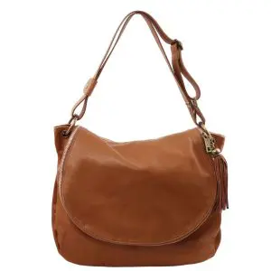 Soft Leather Shoulder Bag with Tassel Detail - Goult