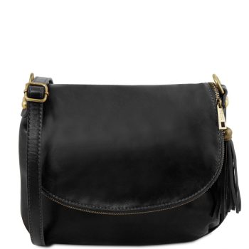 Soft Leather Shoulder Bag with Tassel Detail - Tavel
