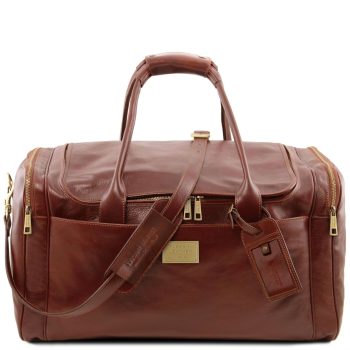 Travel Leather Bag with Side Pockets - Large Size - Larnage
