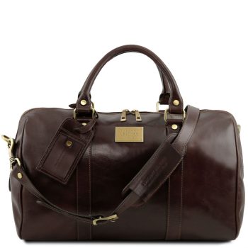 Travel Leather Duffle Bag with Pocket on The Back Side - Small Size - Lemps