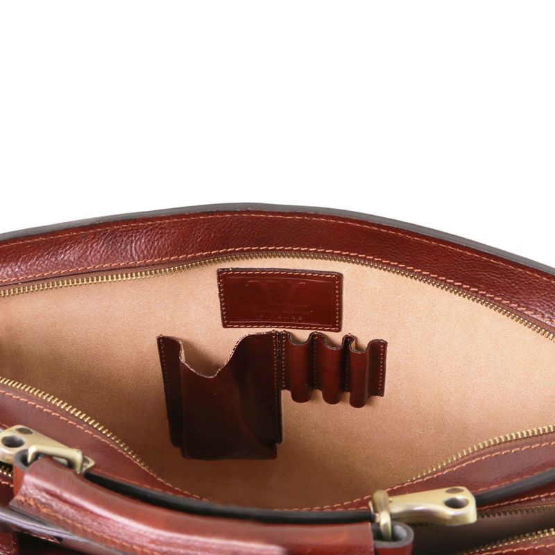 Venezia Leather Briefcase 2 Compartments - Domini Leather