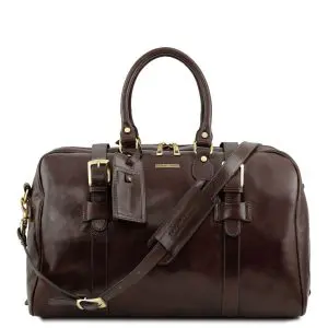 Voyager Leather Travel Bag with Front Straps - Small Size - Albon - Dark Brown