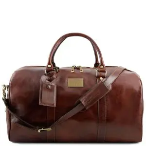 Voyager Travel Leather Duffle Bag with Pocket on the Backside - Large Size - Andance - Brown