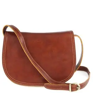 Women's Full Grain Leather Crossbody Shoulder Bag with 3 Compartments, 1 Exterior Zippered Pocket and Snap Button Closure - Isabella - Honey
