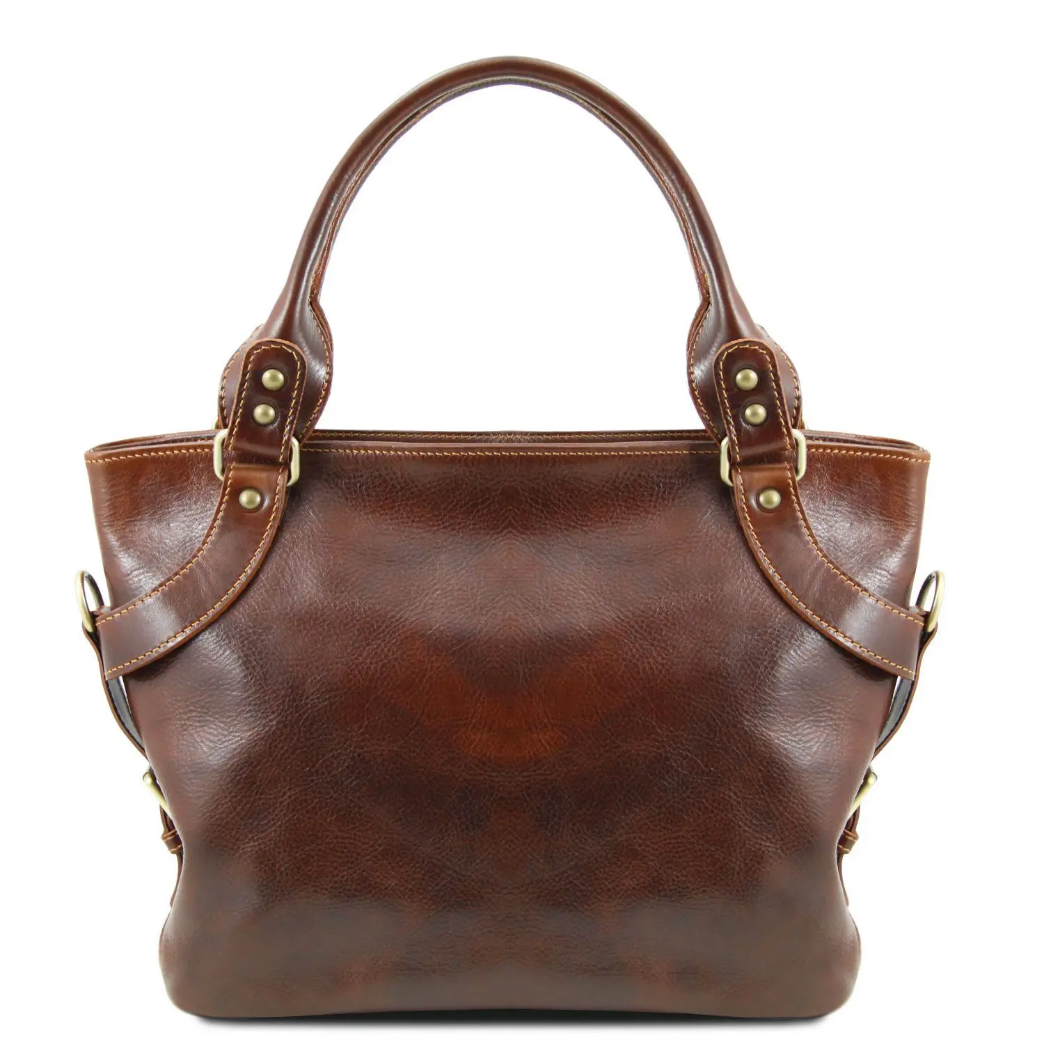 Brown grained leather tote bag