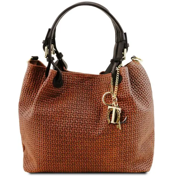 Woven Printed Leather Shopping Bag - Lucky