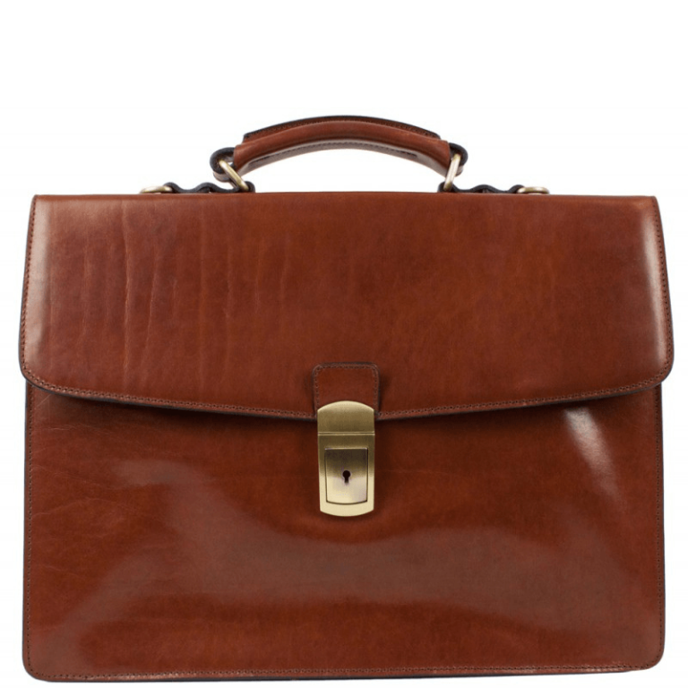 Leather Laptop Briefcase With Zip Closure Vicenza Domini Leather