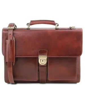 Leather Briefcase with 3 Compartments - Assisi
