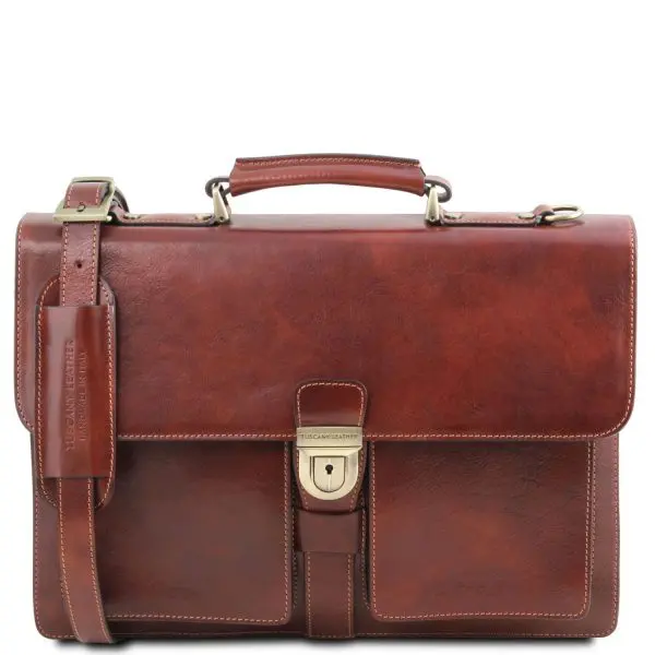 Leather Briefcase with 3 Compartments - Assisi