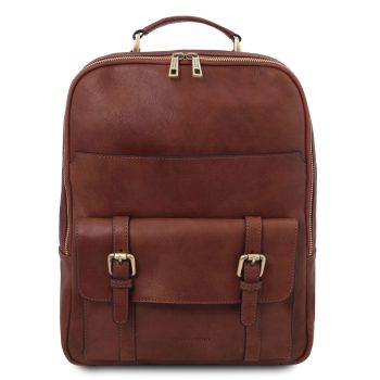 tan leather laptop backpack