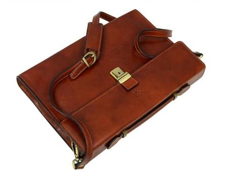 Amber Leather Laptop Briefcase With Shoulder Strap
