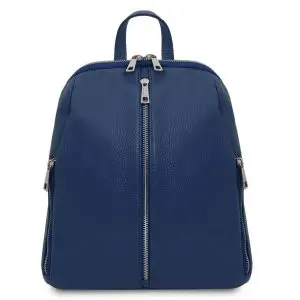 Soft Leather Backpack for Women - Cassis - Dark Blue