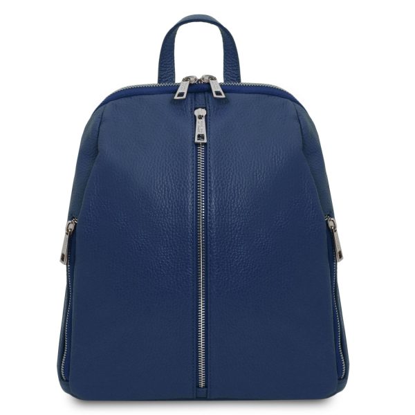 Soft Leather Backpack for Women - Cassis - Dark Blue