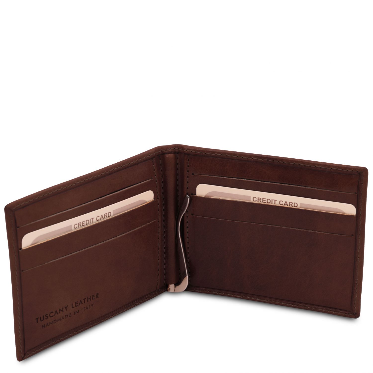 Exclusive Leather Card Holder with Money Clip Brown