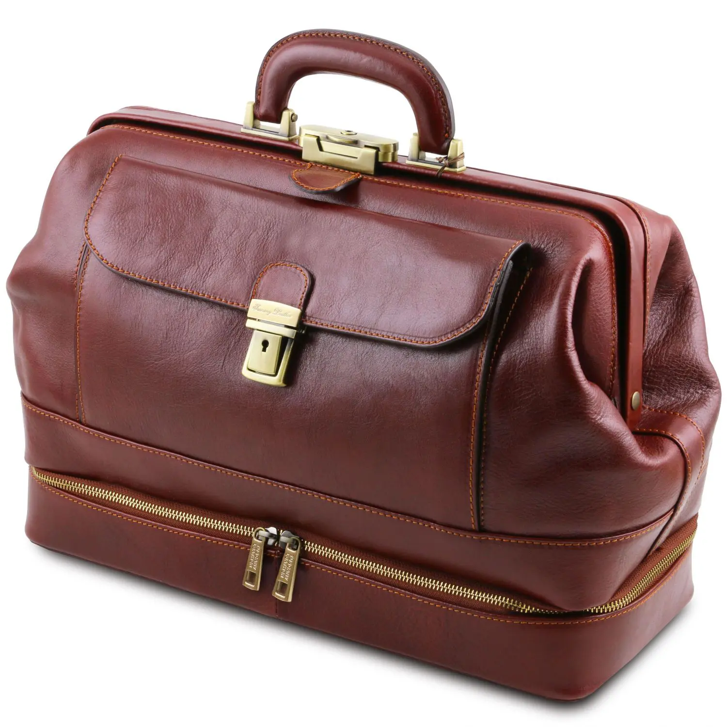 Leather Doctor Bag with Double Bottom - Giotto - Domini Leather