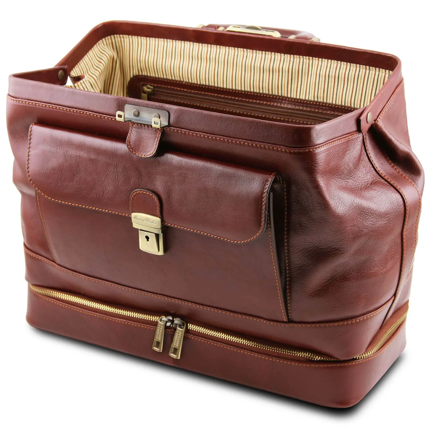 Shoulder Strap and Double Bottom Exclusive Doctor Bag in Genuine Leather Made in Italy