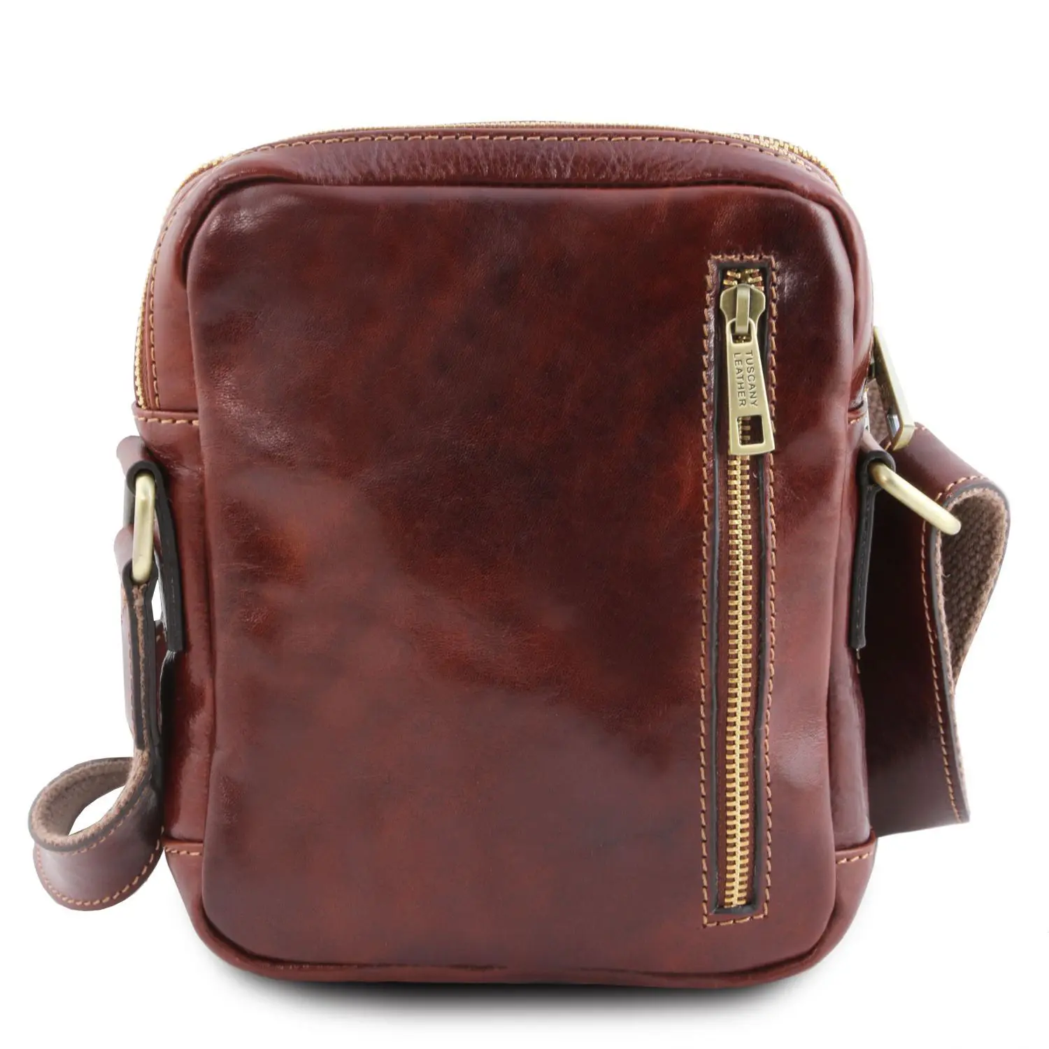 Men's Full Grain Leather Crossbody Shoulder Bag with 2 Compartments, 2  Exterior Pockets and Zip Closure - Larry