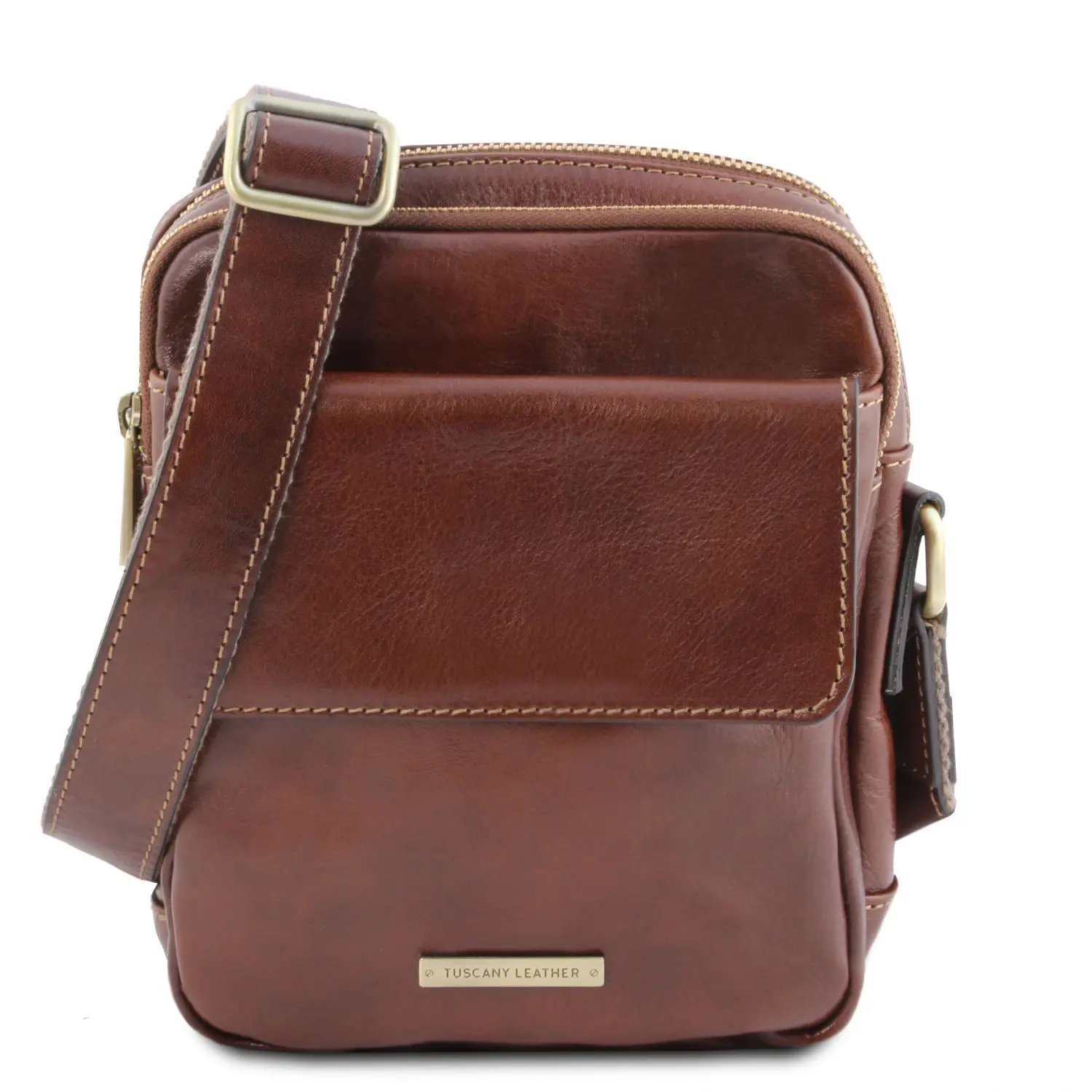 Men's Full Grain Leather Crossbody Shoulder Bag with 2 Compartments, 2  Exterior Pockets and Zip Closure - Larry