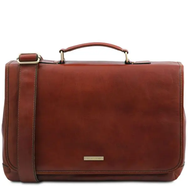 Leather Multi Compartment Laptop Briefcase with Flap – Mantova