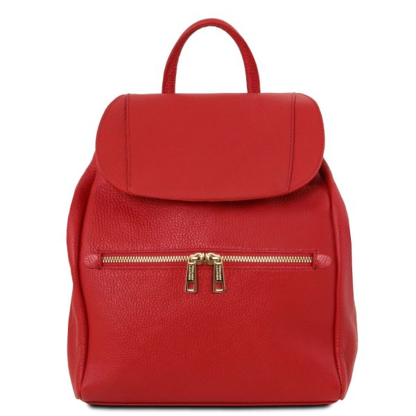 Soft Leather Backpack for Women - Suzette - Lipstick Red