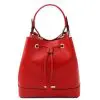 Leather Bucket Bag - Minerva - Lipstick Red